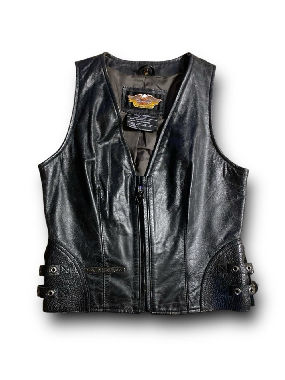 Harley-Davidson Black Leather Vest with Embroidered Eagle Patch